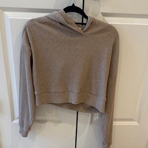 ALO Yoga Ribbed Cropped Hooded Sweater - Taupe